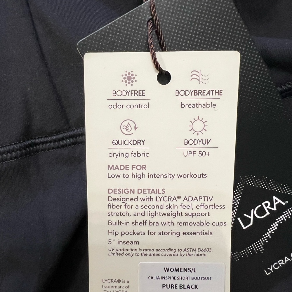 Calia Inspire Short Bodysuit Pure Black size L - Picture 3 of 4